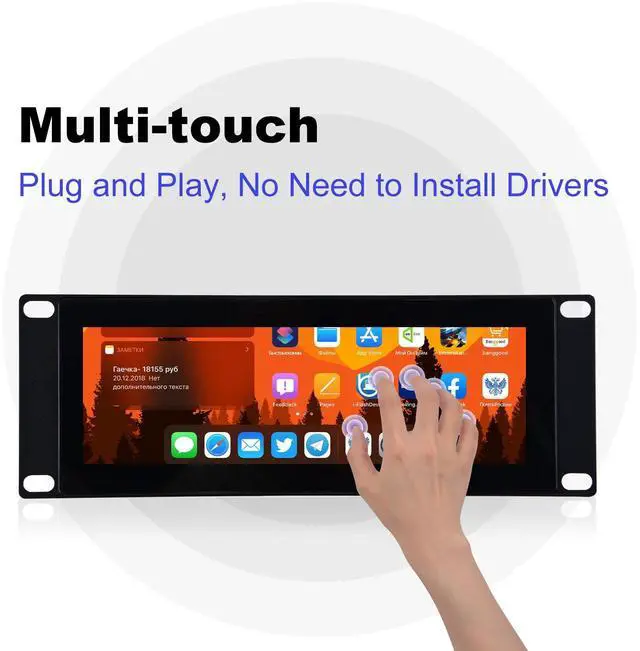 Alt view image 2 of 7 - 52Pi 7.84-inch Touch Screen 1280X400 LCD Display 2U Rack Mount Monitor for DeskPi RackMate T0/T1/T2 Server Cabinet