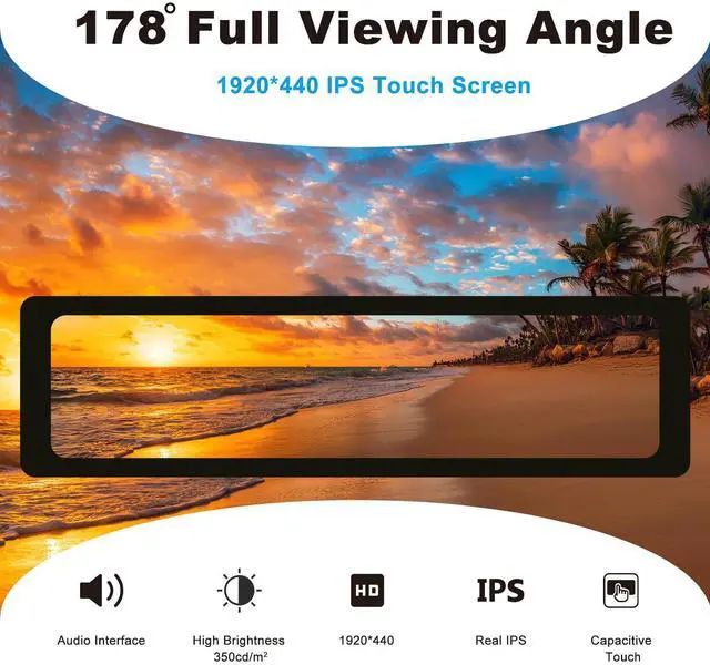 Alt view image 2 of 7 - 52Pi 11.26" Portable Monitor, HDR Gaming Monitor for Raspberry Pi 5, 1920X440 Capacitive Touch Screen for Raspberry Pi 4B/3B+/3B, with Mounting Holes to Install Pi Board