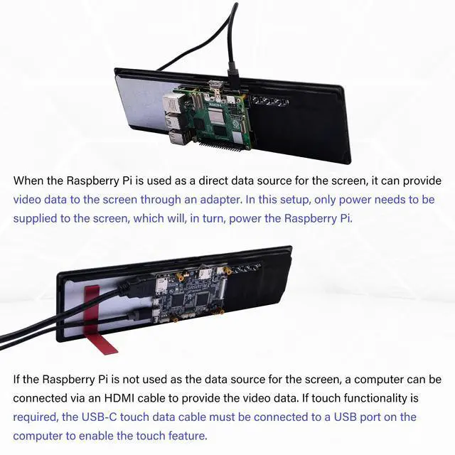 Alt view image 5 of 7 - 52Pi 11.26" Portable Monitor, HDR Gaming Monitor for Raspberry Pi 5, 1920X440 Capacitive Touch Screen for Raspberry Pi 4B/3B+/3B, with Mounting Holes to Install Pi Board