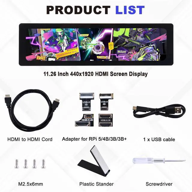 Alt view image 7 of 7 - 52Pi 11.26" Portable Monitor, HDR Gaming Monitor for Raspberry Pi 5, 1920X440 Capacitive Touch Screen for Raspberry Pi 4B/3B+/3B, with Mounting Holes to Install Pi Board