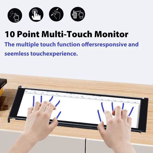 Alt view image 5 of 7 - 52Pi 12.6 Inch Bar LCD Screen, Touch Screen Monitor FHD 1920x515 Display, Built-in Dual Speakers for Hyte Y60 Computer Gaming PC Case CPU Secondary Monitor