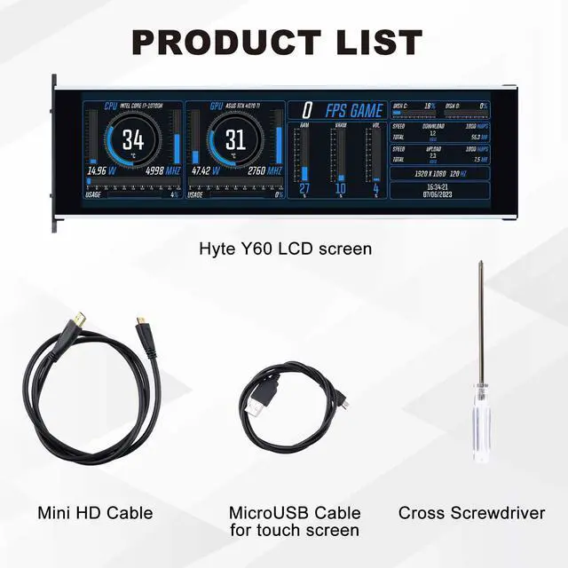 Alt view image 7 of 7 - 52Pi 12.6 Inch Bar LCD Screen, Touch Screen Monitor FHD 1920x515 Display, Built-in Dual Speakers for Hyte Y60 Computer Gaming PC Case CPU Secondary Monitor