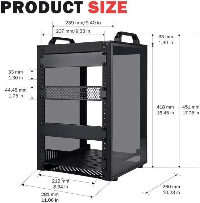 Alt view image 2 of 7 - 52Pi T1-Plus RackMount, 8U Server Rack DeskPi 10" Server Cabinet for Network, Servers, A/V Equipment, 10.23inch/260mm Depth (Black)
