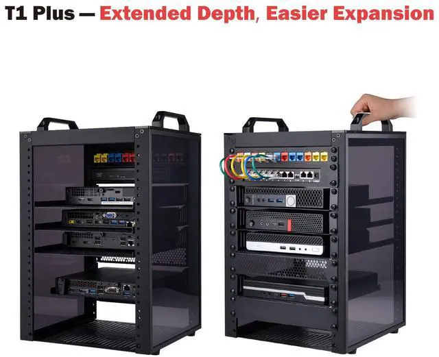 Alt view image 3 of 7 - 52Pi T1-Plus RackMount, 8U Server Rack DeskPi 10" Server Cabinet for Network, Servers, A/V Equipment, 10.23inch/260mm Depth (Black)