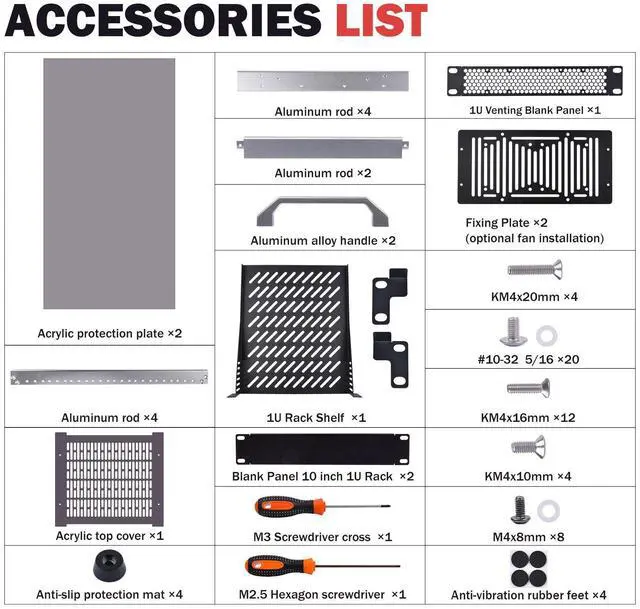 Alt view image 7 of 7 - 52Pi T1-Plus RackMount, 8U Server Rack DeskPi 10" Server Cabinet for Network, Servers, Audio, and Video Equipment, 10.23inch/260mm Depth (Silver)