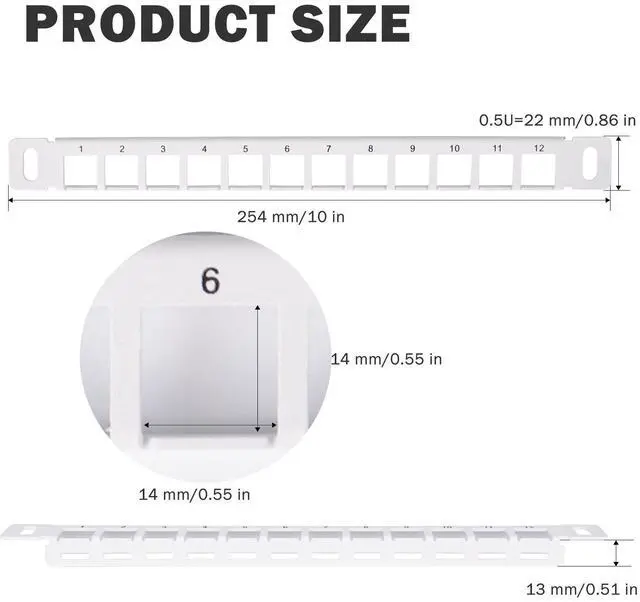 Alt view image 3 of 7 - 52Pi 12 Port Cable Management Rack, 10 inch 0.5U Blank Keystone Patch Panel for DeskPi RackMate T0/T1/T2/T0 Plus/T1 Plus Service Cabinets (White)