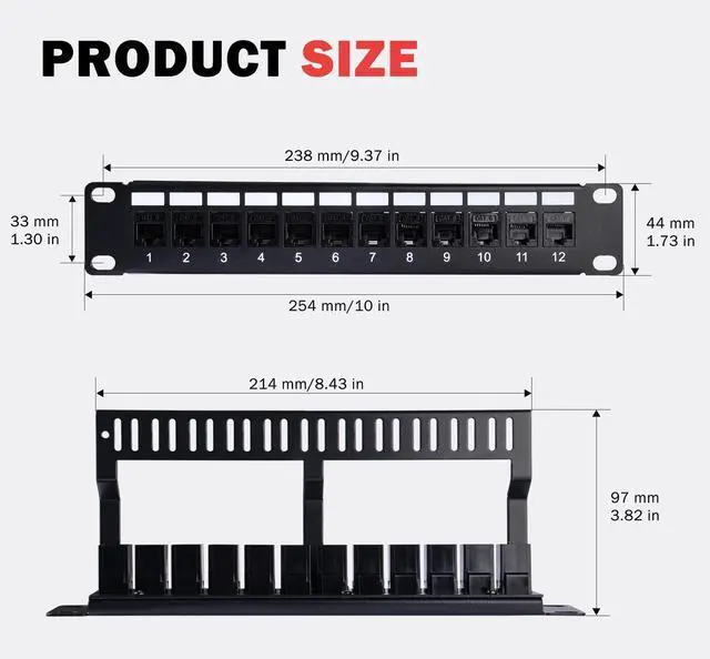 Alt view image 2 of 7 - 52Pi 12 Port CAT6 Keystone Patch Panel, 10inch 1U Network Patch Panel with Cable Management for DeskPi RackMate Service Cabinets