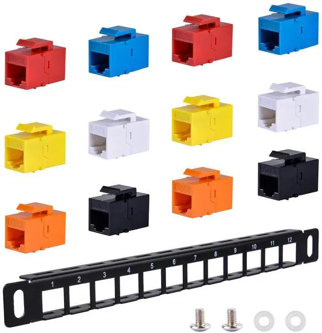 Main image of 52Pi Blank Keystone Patch Panel with Jacks, 10inch 12 Port Cable Management Rack for DeskPi Rackmate T0/T1/T2 Server Cabinets