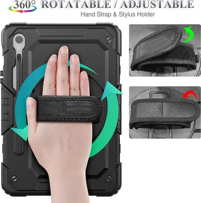 Alt view image 3 of 7 - WERLEO Case for Samsung Galaxy Tab S10 FE / S9 / S9 FE 5G Tablet Case Protective with Screen Protector, Pencil Holder, 360 Rotate Stand, Hand Strap, Shoulder Strap, Stylus Pen Rose Red