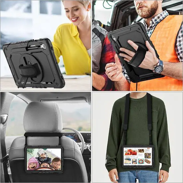 Alt view image 6 of 7 - WERLEO Case for Samsung Galaxy Tab S10 FE / S9 / S9 FE 5G Tablet Case Protective with Screen Protector, Pencil Holder, 360 Rotate Stand, Hand Strap, Shoulder Strap, Stylus Pen Rose Red