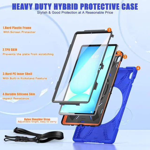 Alt view image 3 of 7 - WERLEO Case for Samsung Galaxy Tab S10 FE Plus 13.1 inch 2025 SM-X620/X626B/X626, Shockproof Protective Cover with Screen Protector, Stand, Hand/Shoulder Strap Pen Holder,Stylus Pen Blue