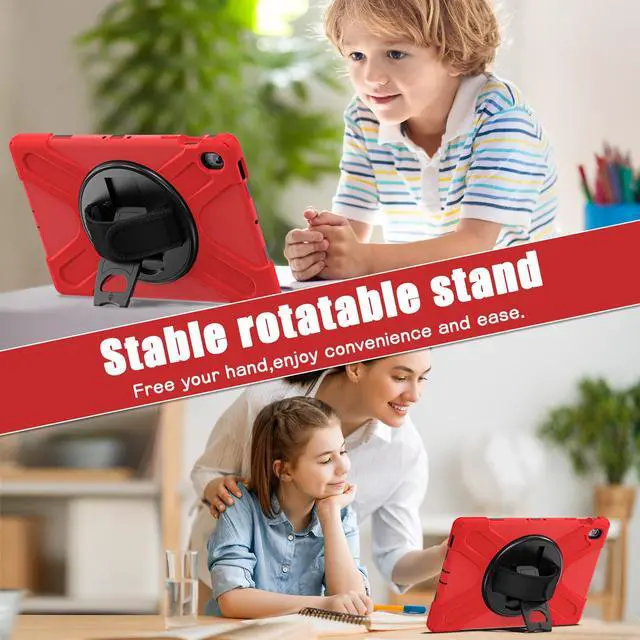 Alt view image 6 of 7 - WERLEO Case for Samsung Galaxy Tab S10 FE Plus 13.1 inch 2025 SM-X620/X626B/X626, Shockproof Protective Cover with Screen Protector, Stand, Hand/Shoulder Strap Pen Holder,Stylus Pen Red