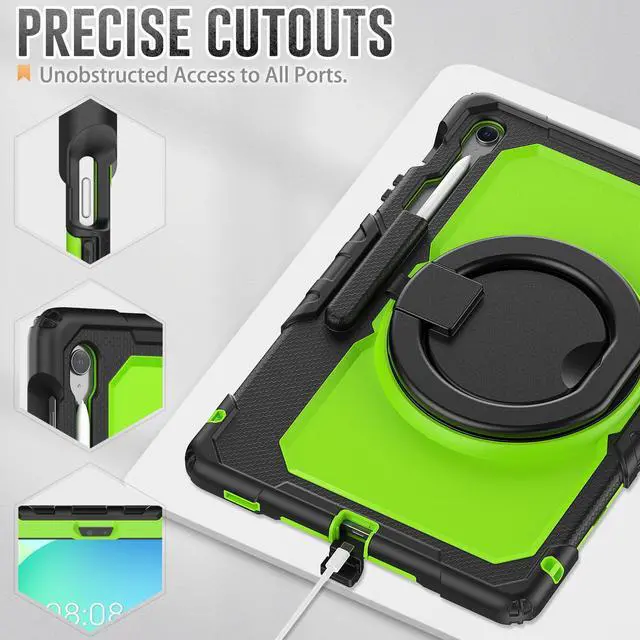 Alt view image 4 of 7 - WERLEO Case for Samsung Galaxy Tab S10 FE Plus 13.1 inch 2025 SM-X620/X626B/X626 with Screen Protector Pen Holder Stand Hand Strap Shoulder Strap | Heavy Duty Shockproof Cover Green