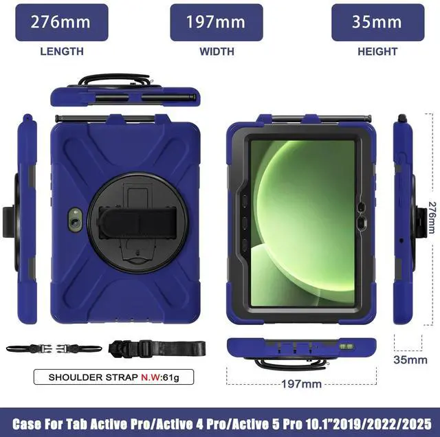 Alt view image 7 of 7 - WERLEO Case for Samsung Galaxy Tab Active5 Pro 2025 / Active4 Pro 2022 / Active Pro 2019 10.1" Shockproof Drop Protection Cover with Screen Protector Pencil Holder Stand Shoulder Strap Stylus Pen