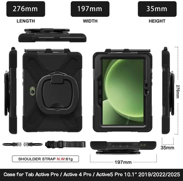 Alt view image 7 of 7 - WERLEO Case for Samsung Galaxy Tab Active5 Pro 2025 / Active4 Pro 2022 / Active Pro 2019 10.1" Shockproof Cover with Screen Protector Pencil Holder Stand Shoulder Strap Stylus Pen