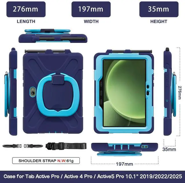 Alt view image 7 of 7 - WERLEO Case for Samsung Galaxy Tab Active5 Pro 2025 / Active4 Pro 2022 / Active Pro 2019 10.1" Shockproof Cover with Screen Protector Pencil Holder Stand Shoulder Strap Stylus Pen