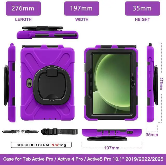 Alt view image 7 of 7 - WERLEO Case for Samsung Galaxy Tab Active5 Pro 2025 / Active4 Pro 2022 / Active Pro 2019 10.1" Shockproof Cover with Screen Protector Pencil Holder Stand Shoulder Strap Stylus Pen