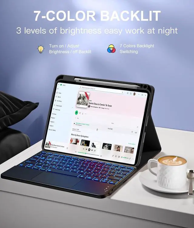 Alt view image 6 of 7 - WERLEO Keyboard Case for Xiaomi Pad 7/ Pad 7 Pro 11.2 Inch, 7 Color Backlit, Magnetic Detachable Wireless Bluetooth Keyboard, Multi-Touch Trackpad, Stain Resistant Cover, Rechargeable