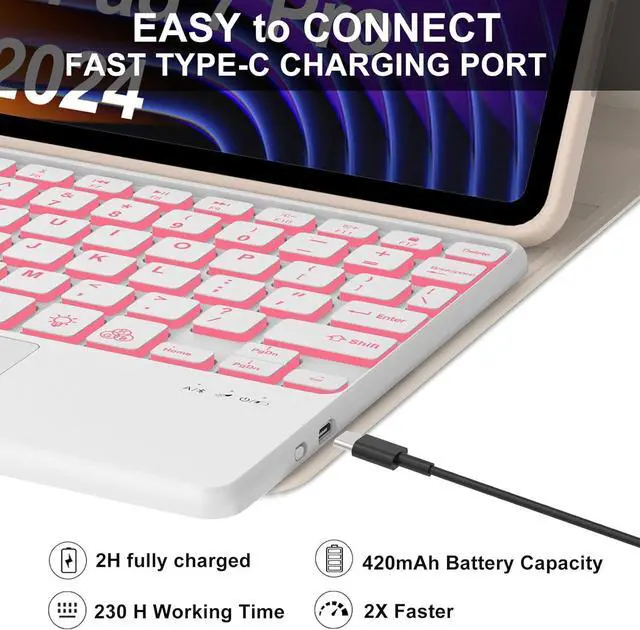 Alt view image 2 of 7 - WERLEO Keyboard Case for Xiaomi Pad 7/ Pad 7 Pro 11.2 Inch, 7 Color Backlit, Magnetic Detachable Wireless Bluetooth Keyboard, Multi-Touch Trackpad, Stain Resistant Cover, Rechargeable Pink