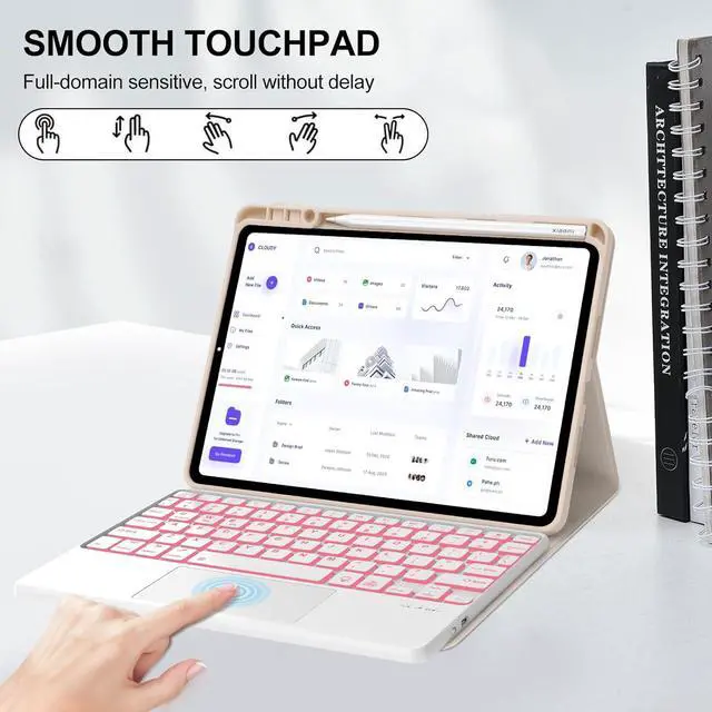 Alt view image 6 of 7 - WERLEO Keyboard Case for Xiaomi Pad 7/ Pad 7 Pro 11.2 Inch, 7 Color Backlit, Magnetic Detachable Wireless Bluetooth Keyboard, Multi-Touch Trackpad, Stain Resistant Cover, Rechargeable Pink