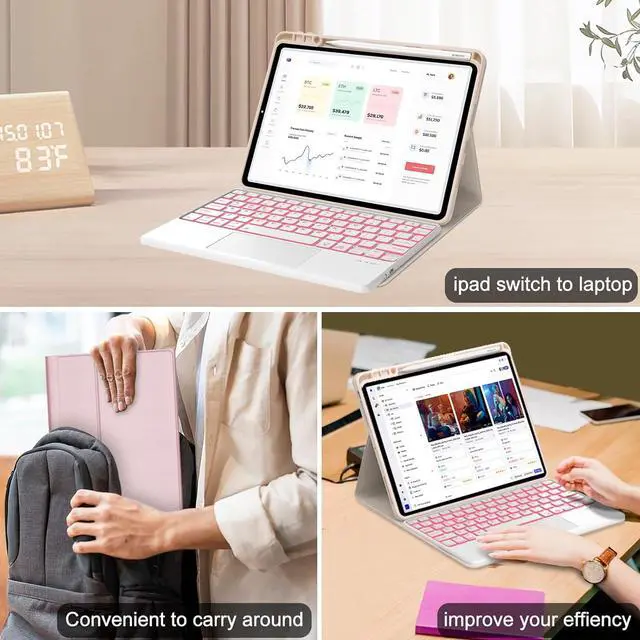 Alt view image 5 of 7 - WERLEO Keyboard Case for Xiaomi Pad 7/ Pad 7 Pro 11.2 Inch, 7 Color Backlit, Magnetic Detachable Wireless Bluetooth Keyboard, Multi-Touch Trackpad, Stain Resistant Cover, Rechargeable Pink