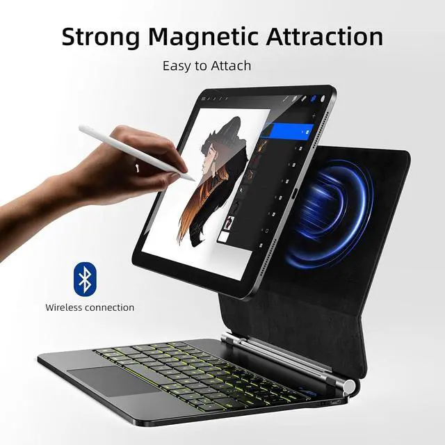 Alt view image 3 of 7 - BONAEVER for iPad Pro 11 inch M4 2024 case with Keyboard, Magic Keyboard Case for iPad Pro 11 inch M4 2024, Magnetic Attach, Multi-Gesture Trackpad, 7-Color Backlight, Shortcut Keys, Auto Sleep/Awake