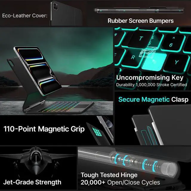 Alt view image 3 of 7 - BONAEVER Magic Wireless Keyboard Case for iPad Pro 13 inch M4 2024, Magic Keyboard with 11 Colors Backlight, Pencil Holder,Multi-Touch Trackpad, Easy-Set Magnetic Stand