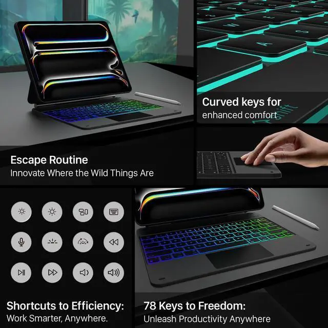 Alt view image 5 of 7 - BONAEVER Magic Wireless Keyboard Case for iPad Pro 13 inch M4 2024, Magic Keyboard with 11 Colors Backlight, Pencil Holder,Multi-Touch Trackpad, Easy-Set Magnetic Stand