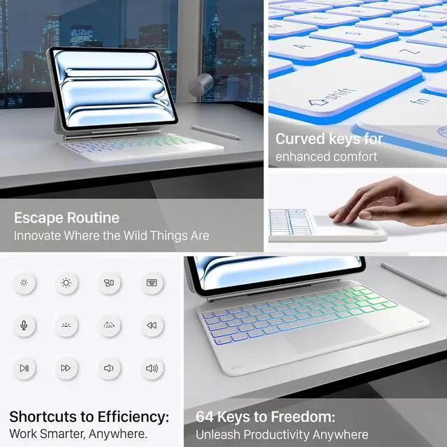 Alt view image 5 of 7 - BONAEVER Magic Wireless Keyboard Case for iPad Pro 13 inch M4 2024, Magic Keyboard with 11 Colors Backlight, Pencil Holder,Multi-Touch Trackpad, Easy-Set Magnetic Stand White