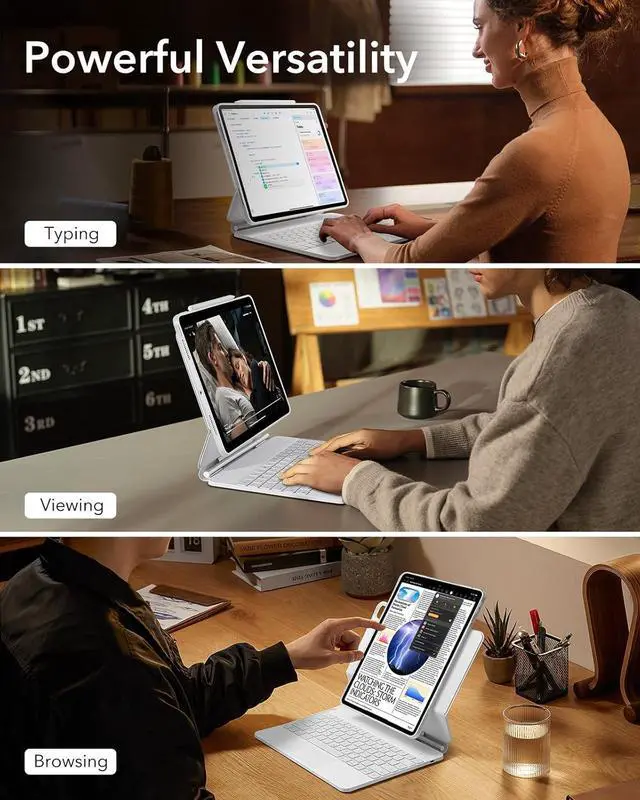 Alt view image 7 of 7 - BONAEVER Magic Wireless Keyboard Case for iPad Pro 13 inch M4 2024, Magic Keyboard with 11 Colors Backlight, Pencil Holder,Multi-Touch Trackpad, Easy-Set Magnetic Stand White