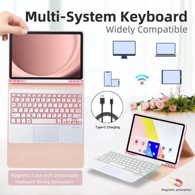 Alt view image 5 of 7 - BONAEVER Keyboard Case for Samsung Galaxy Tab S10 FE Plus 13.1 inch 2025 SM-X620/X626B/X626 with Trackpad 7 Color Backlit Removable Keyboard Case Cover Pink
