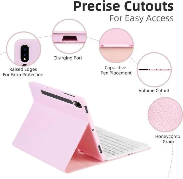 Alt view image 6 of 7 - BONAEVER Keyboard Case for Samsung Galaxy Tab S10 FE Plus 13.1 inch 2025 SM-X620/X626B/X626 with Trackpad 7 Color Backlit Removable Keyboard Case Cover Pink