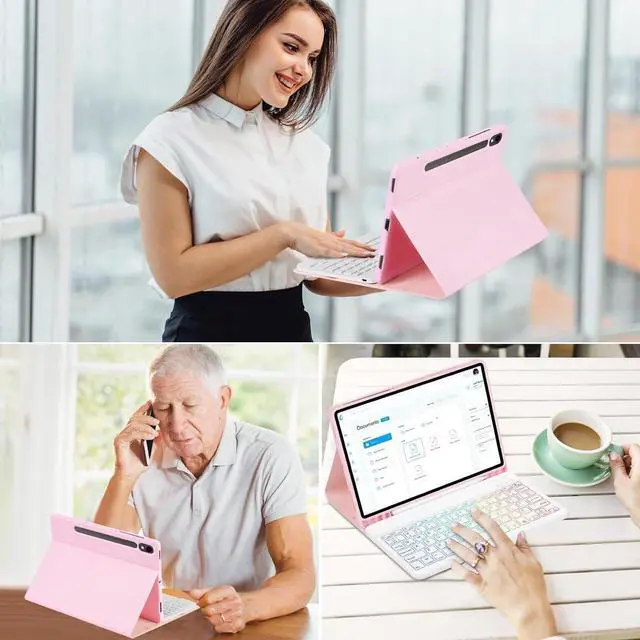 Alt view image 7 of 7 - BONAEVER Keyboard Case for Samsung Galaxy Tab S10 FE Plus 13.1 inch 2025 SM-X620/X626B/X626 with Trackpad 7 Color Backlit Removable Keyboard Case Cover Pink