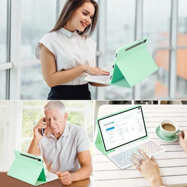 Alt view image 7 of 7 - BONAEVER Keyboard Case for Samsung Galaxy Tab S10 FE Plus 13.1 inch 2025 SM-X620/X626B/X626 with Trackpad 7 Color Backlit Removable Keyboard Case Cover Mint Green