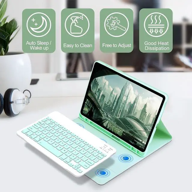 Alt view image 2 of 7 - WERLEO Bluetooth Keyboard Case with Mouse for Samsung Galaxy Tab S10 FE Plus 13.1 inch 2025 SM-X620/X626B/X626 Protective Cover with Wireless Mouse / Keyboard Mint Green