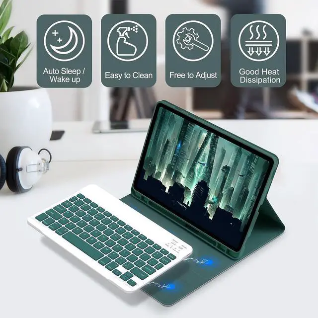 Alt view image 2 of 7 - WERLEO Bluetooth Keyboard Case with Mouse for Samsung Galaxy Tab S10 FE Plus 13.1 inch 2025 SM-X620/X626B/X626 Protective Cover with Wireless Mouse / Keyboard Dark Green