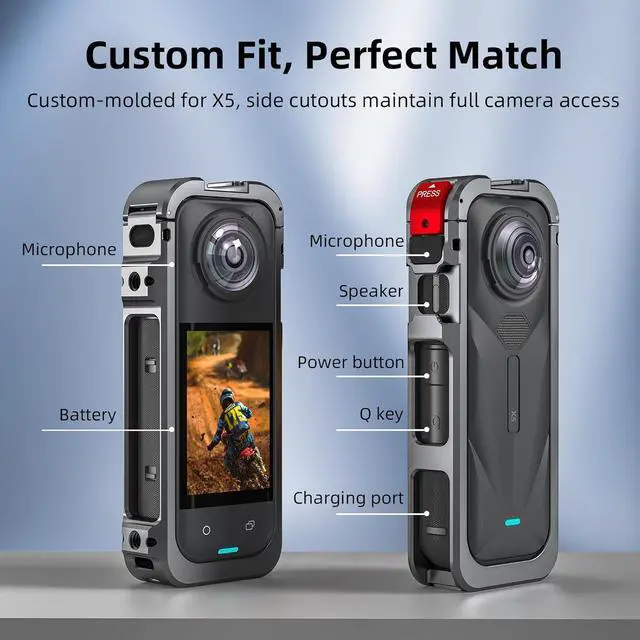 Alt view image 2 of 7 - WERLEO Utility Frame Case Cage for Insta360 X5, Metal Protective Case with Silicone Lens Cap Guard - Cold Shoe Mount, 3 x 1/4" Threads, Quick Release Adapter for Insta 360 X5 Accessories