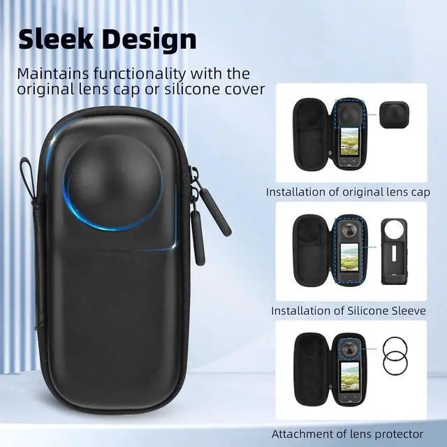 Alt view image 5 of 7 - BONAEVER Carrying Case for Insta 360 X4 X5 (for Original Lens Cap), Portable Small Storage Bag Protective Cover Hard Shell Travel Protector with Wrist Strap Carabiner for Insta360 X4 X5 Accessories