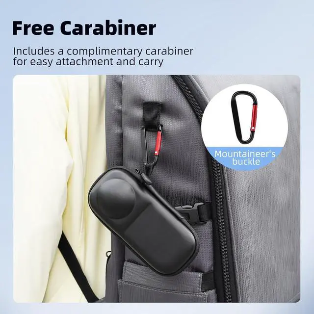 Alt view image 6 of 7 - BONAEVER Carrying Case for Insta 360 X4 X5 (for Original Lens Cap), Portable Small Storage Bag Protective Cover Hard Shell Travel Protector with Wrist Strap Carabiner for Insta360 X4 X5 Accessories