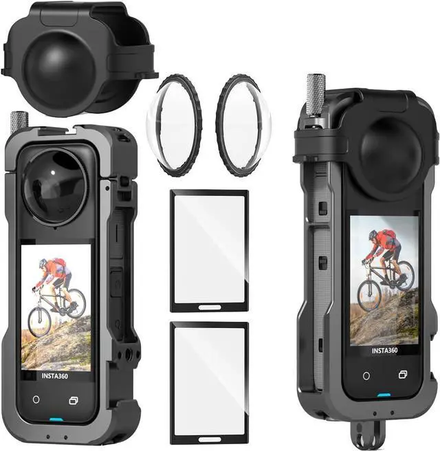 Main image of Werleo Insta 360 X4 Aluminum Metal Frame Cage Bag Case Lens Guards with Silicone Lens Cap Screen Protector for Insta360 X4 X 4 Camera Accessories Kit Multi-use Mount Clamp Adapter