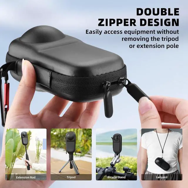 Alt view image 3 of 7 - WERLEO Insta 360 X5 Case Bag + Silicone Lens Cap + 2 Pack Screen Protector Accessories Kit Carrying Case with Wrist Strap and Carabiner for Insta360 X5 X4 Protective Bundle