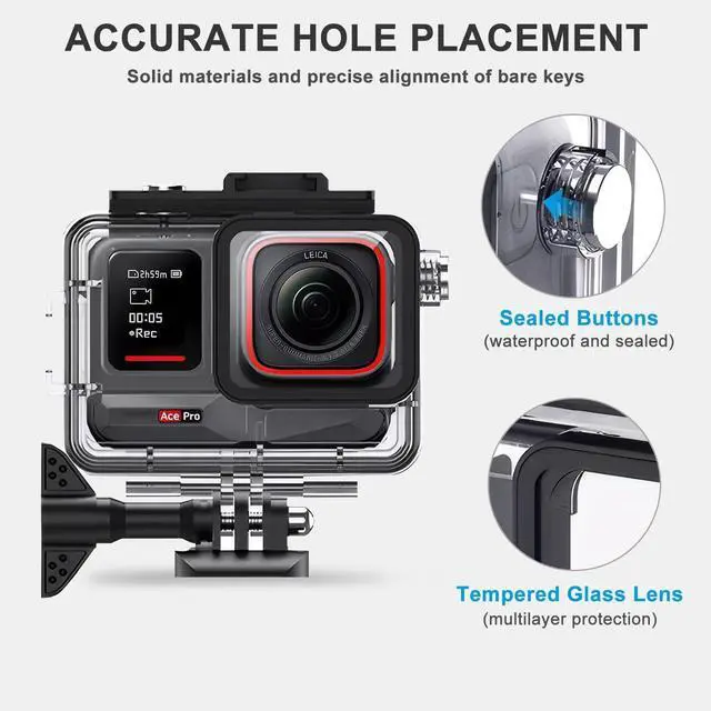 Alt view image 6 of 7 - WERLEO 196FT/60M Underwater Waterproof Diving Housing Compatible for Insta 360 Ace Pro2/Ace Pro,Protective Cover Shell with Bracket Accessories kit for AcePro2/AcePro Action Camera