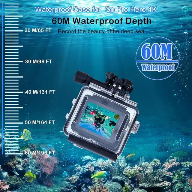 Alt view image 5 of 7 - WERLEO 196FT/60M Waterproof Case for Go Pro Hero 4K, Underwater Diving Protective Housing Shell for Go Pro Hero 4K Compact Action Camera with Mount Hero 4K Accessories Kit