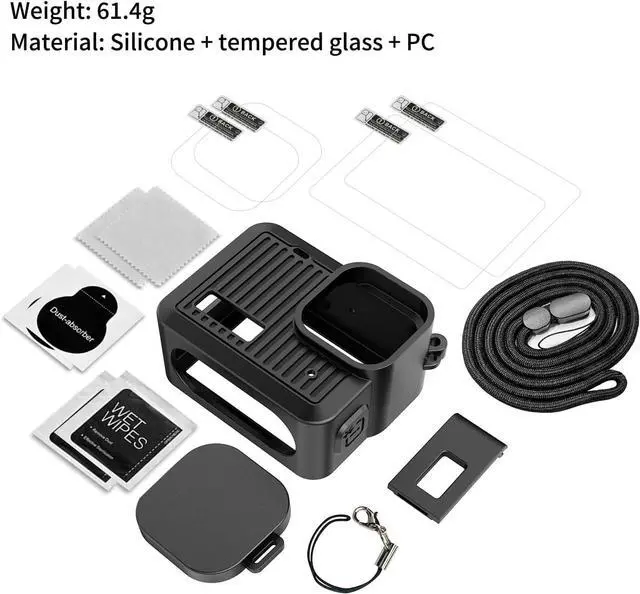 Alt view image 6 of 6 - WERLEO Accessories Kit Compatible with GoPro Hero 4K Action Camera Including Silicone Protective Case Tempered Glass Protective Film Lens Cap Lanyard and Battery Side Cover
