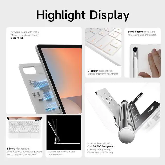 Alt view image 4 of 7 - WERLEO Magic Keyboard Case for 12.4 inch Samsung Galaxy Tab S10 Plus/S9 Plus/S9 FE Plus/S8 Plus/S7FE/S7 Plus with 7 Colour Backlit, Multi-Touch Trackpad, Floating Magnetic Design, Battery Display