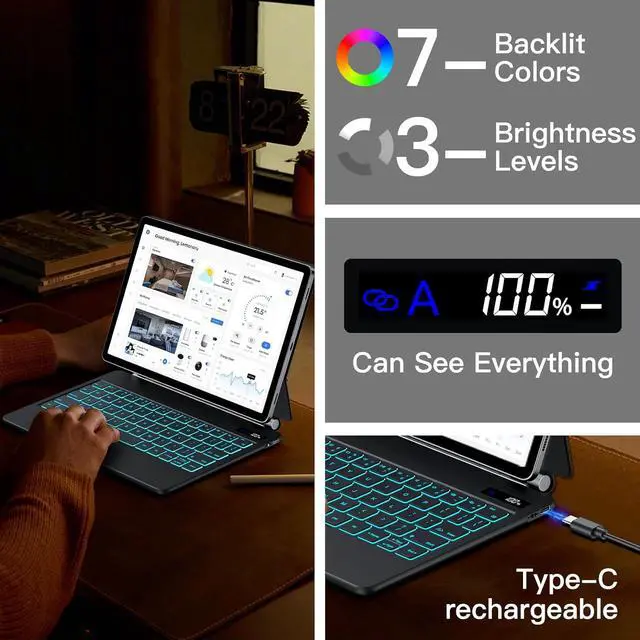Alt view image 6 of 7 - WERLEO Magic Keyboard Case for Samsung Galaxy Tab S10 FE S9 FE 5G 10.9" S9 S8 S7 11", Floating Cantilever Magnetic Stand Wireless Backlit Trackpad Keyboard, Shortcut Keys S Pen Slot Battery Display