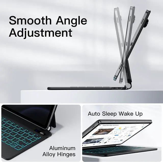 Alt view image 5 of 7 - WERLEO Magic Keyboard Case for Samsung Galaxy Tab S10 FE S9 FE 5G 10.9" S9 S8 S7 11", Floating Cantilever Magnetic Stand Wireless Backlit Trackpad Keyboard, Shortcut Keys S Pen Slot Battery Display