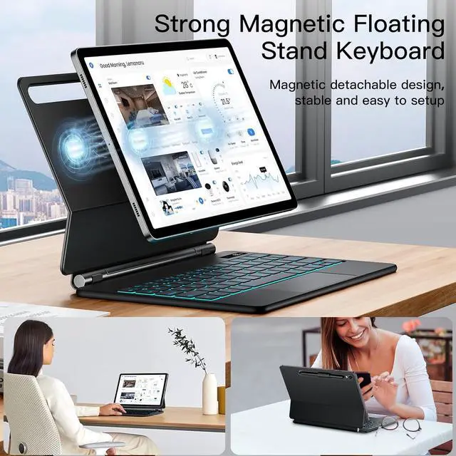 Alt view image 7 of 7 - WERLEO Magic Keyboard Case for Samsung Galaxy Tab S10 FE S9 FE 5G 10.9" S9 S8 S7 11", Floating Cantilever Magnetic Stand Wireless Backlit Trackpad Keyboard, Shortcut Keys S Pen Slot Battery Display