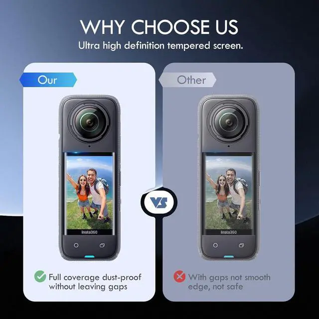 Alt view image 3 of 7 - WERLEO Screen Protector Film (2 Pack) + Lens Cap for Insta360 X5 / insta360 X4, Insta 360 X5 / insta 360 X4 Tempered Glass LCD Display Film, Ultra HD, 9H Hardness, Scratch Resistant, Anti-Fingerprint