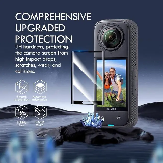 Alt view image 4 of 7 - WERLEO Screen Protector Film (2 Pack) + Lens Cap for Insta360 X5 / insta360 X4, Insta 360 X5 / insta 360 X4 Tempered Glass LCD Display Film, Ultra HD, 9H Hardness, Scratch Resistant, Anti-Fingerprint